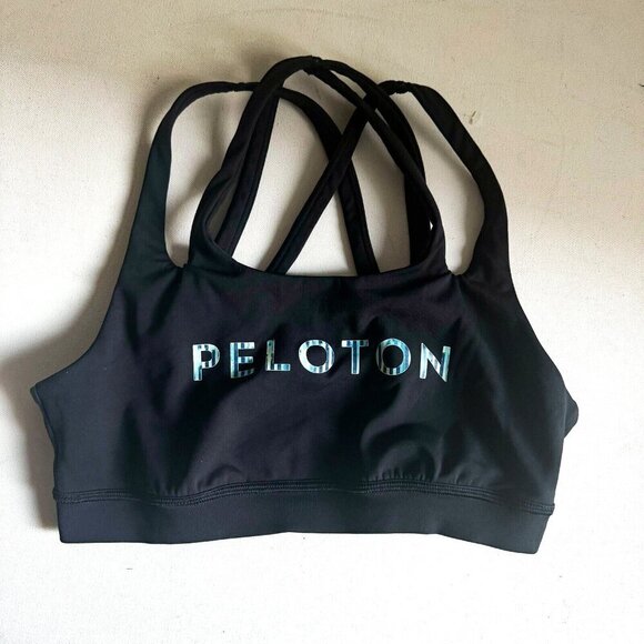 Peloton Black Blue Spellout Sports Cycling Gym  Bra Top S - Picture 1 of 4